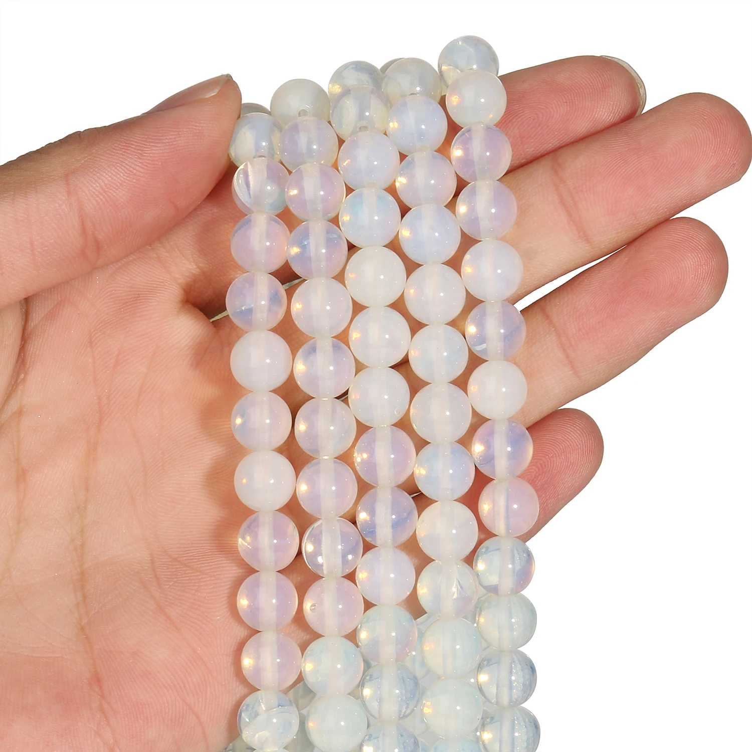 Großhandel Weiße Opalsteinperlen 4mm 6mm 8mm 10mm 12mm Runde Lose Perlen für Schmuckherstellung DIY Armband Zubehör – Detail 5