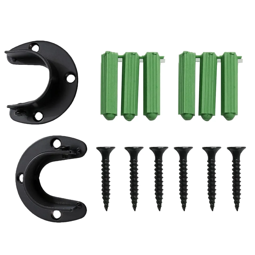 

2pcs Closet Rod Brackets Stainless Steel 1 5 Inch Heavy Duty Black Screws Wardrobe Bracket Shower Curtain Holder Wall Mount