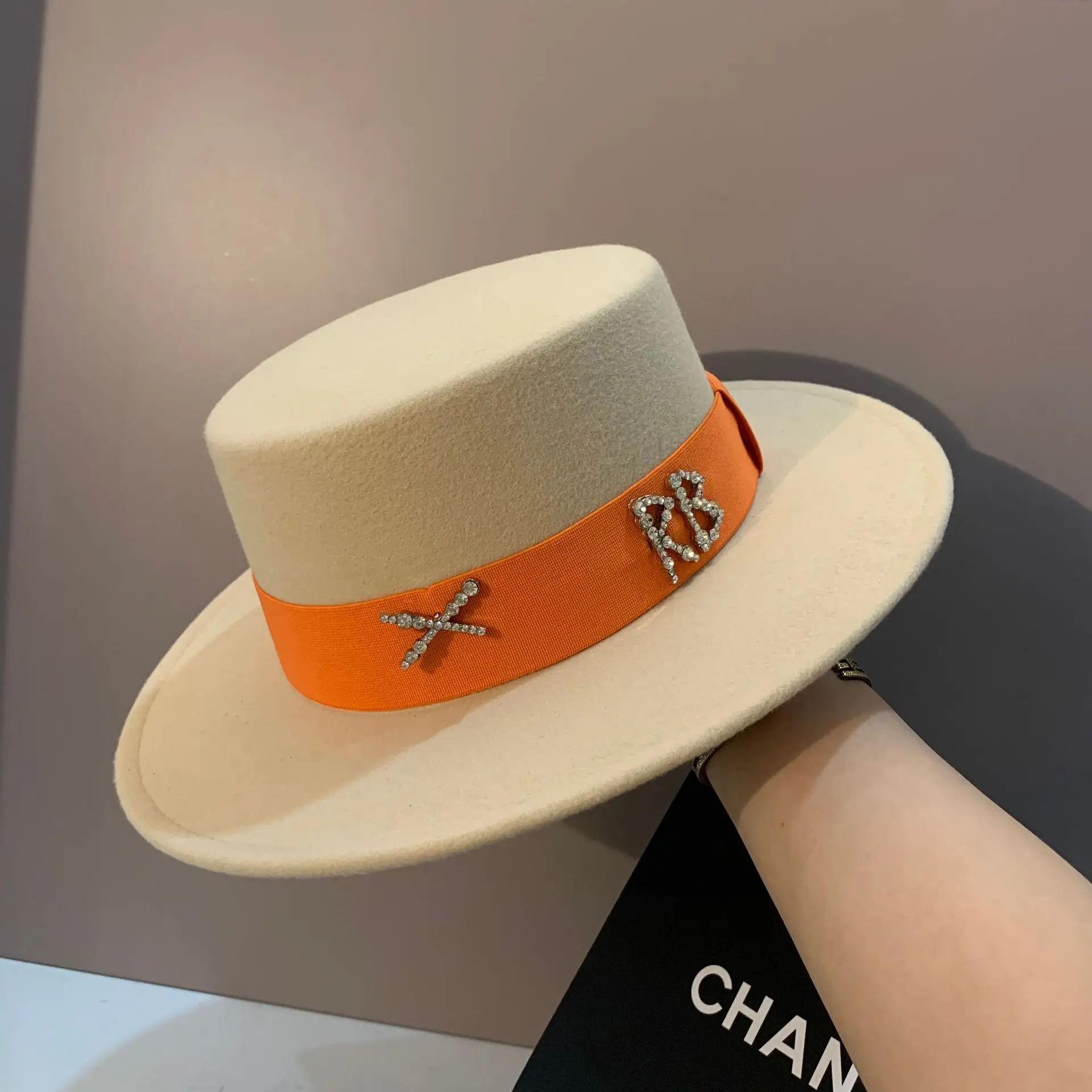 Flat Top Fedora Hat Colorful Letters Rhinestone Ribbon Spring New Style Men's Jazz Cap Outdoor Ladies Wholesale Wedding Hats