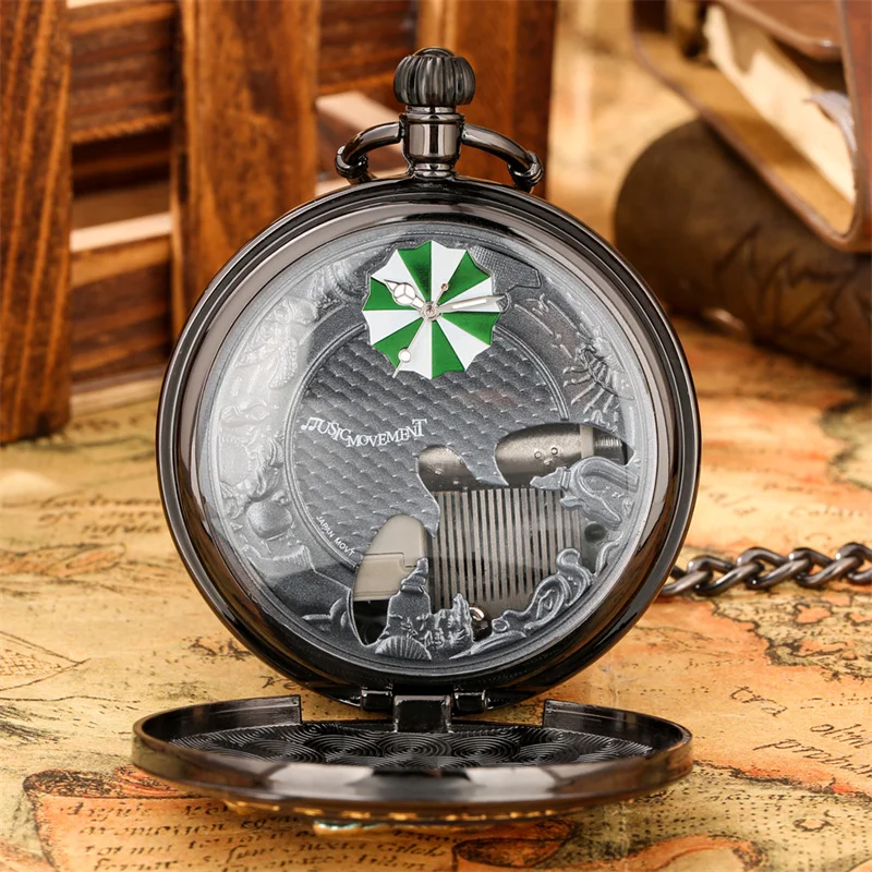 Mehrfarbige Krokodil-Taschenuhr mit Kette, Quarzwerk und Melodie aus dem Film „Castle in the Sky“ – Detail 2