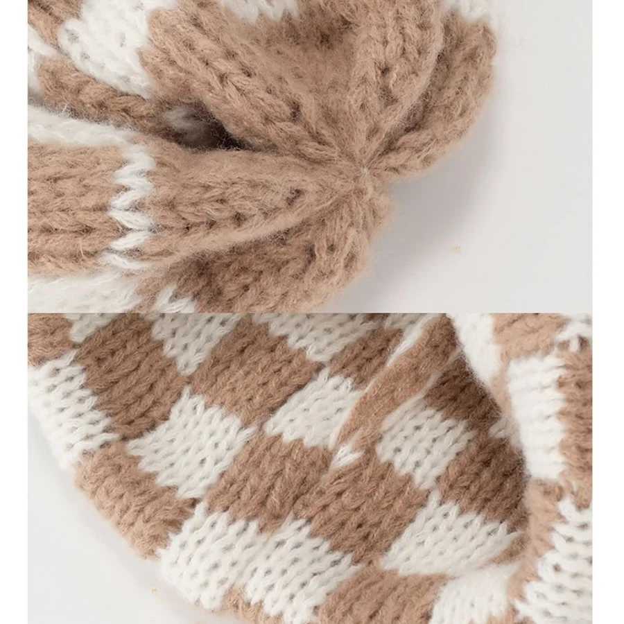 Winter Knitted Hat for Women Checkered Plaid Skullies Beanies Ins Luxury Brand Y2k Bonnet Heavy Warm Hat Casual Cap for Girl Boy