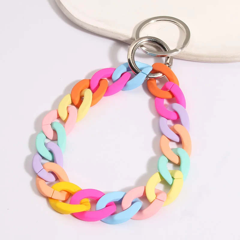 New Creativity Keychain Handmade Colorful Acrylic Plastic Link Chain Key Ring For Women Girls Handbag Pendant Accessorie Gifts