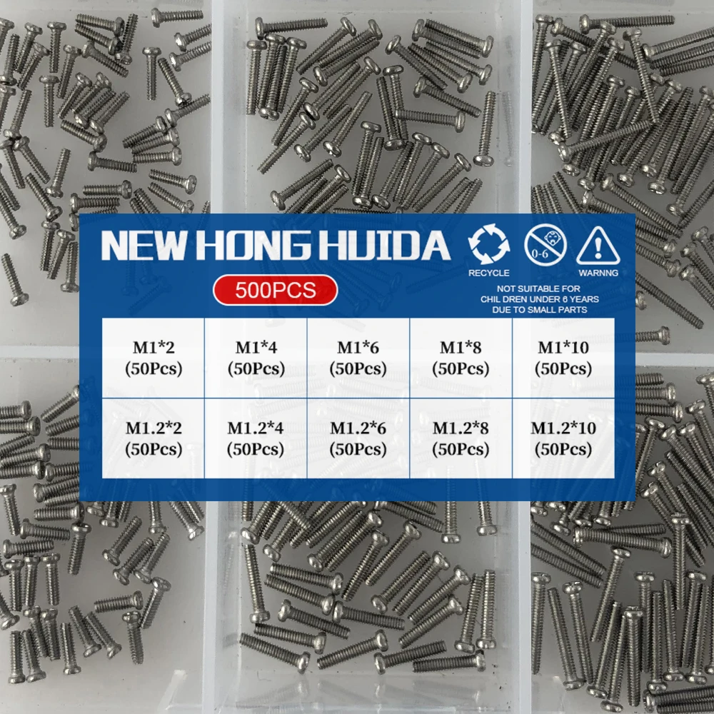 M1 M1.2 M1.4 M1.6 M2.5 M3 Small Machine Screw 304 Stainless Steel Phillips Round Head Cross Metric Bolt Box Set Assortment Kit