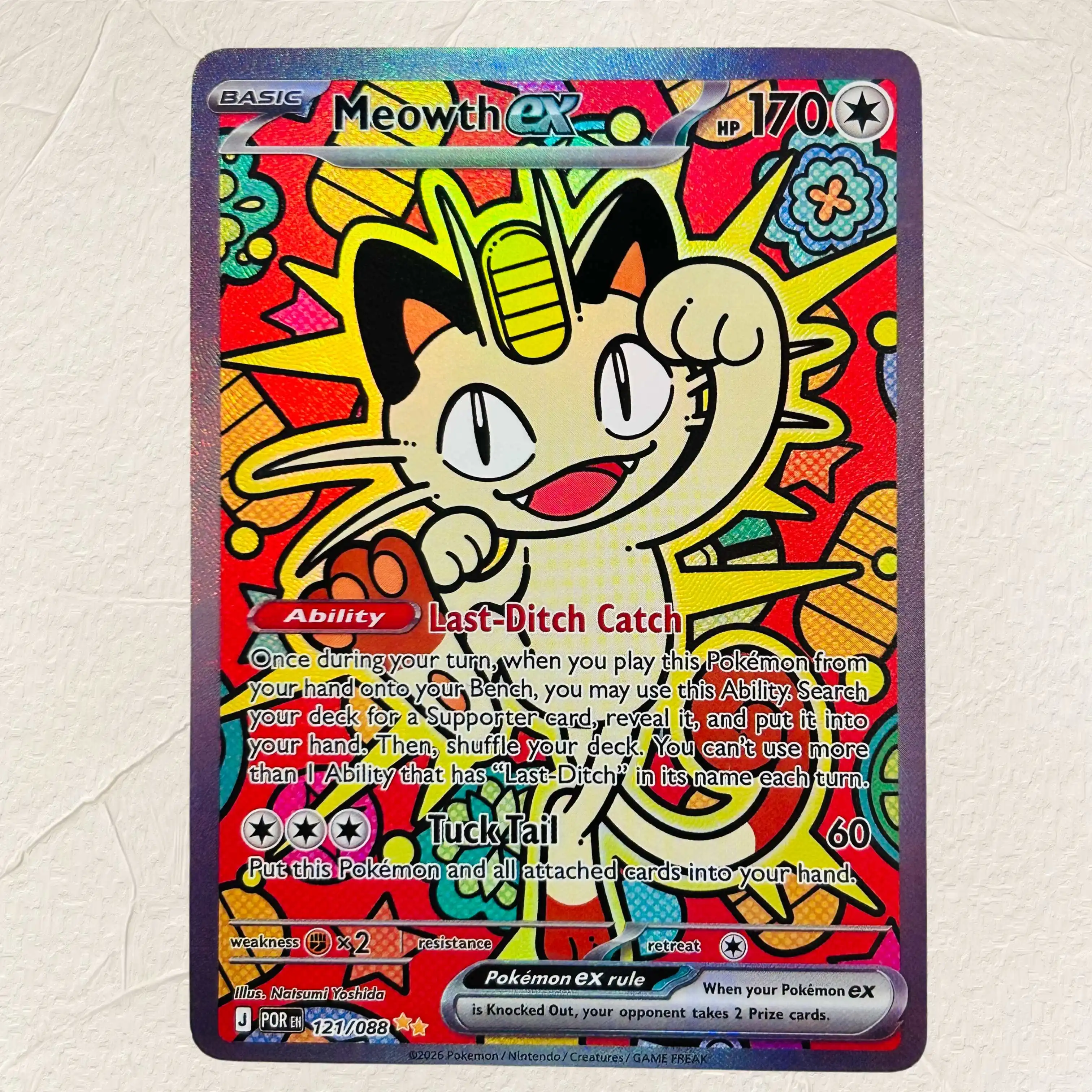 DIY Meowth EX 121/088 Foil Texture Cards English Version Collectible Grade Premium Anime Collection Cards