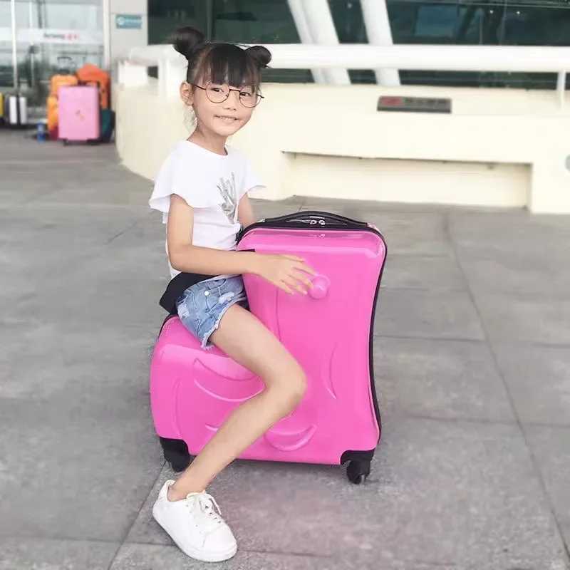 new Kids Riding Trojanl Luggage Hot Boys Girls Travel Trolley Alloy Children Sitting Rolling Luggage Suitcase Spinner Wheels