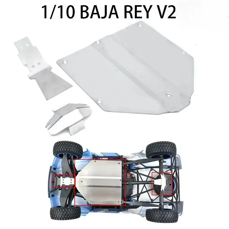 1 set roestvrijstalen anti-collision plaat guard chassis pantser voor LOSI 1/10 Baja Rey V2 RC auto accessoires
