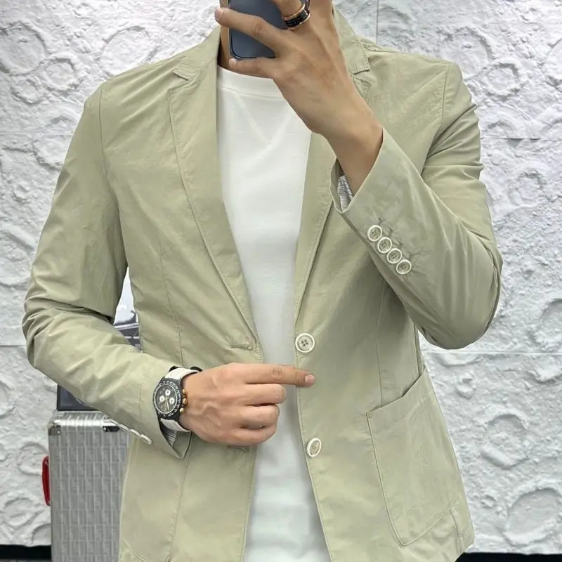 Minimalist Business Comfortable Autumn New Men's Notched Solid Color Button Patchwork Pockets Slim Long Sleeve Blazers Coats