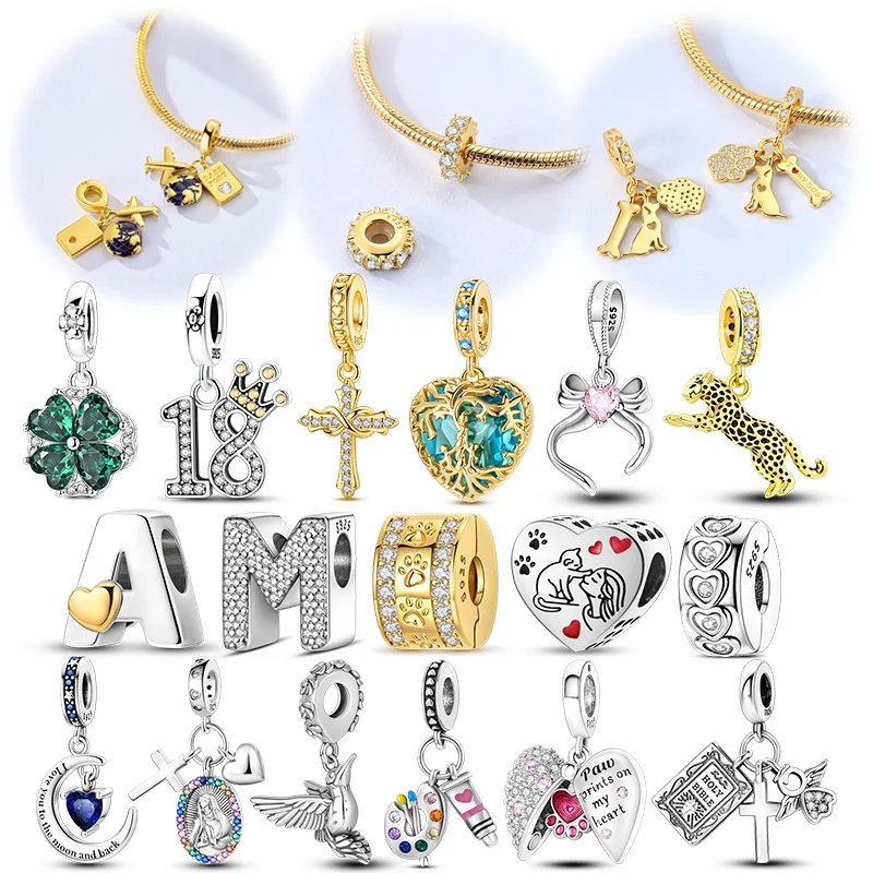 Original 925 Sterling Silver Charms Beads Letter Dog Bone Leopard Dangle Fit Bracelet Pendant DIY Jewelry Gift For Women