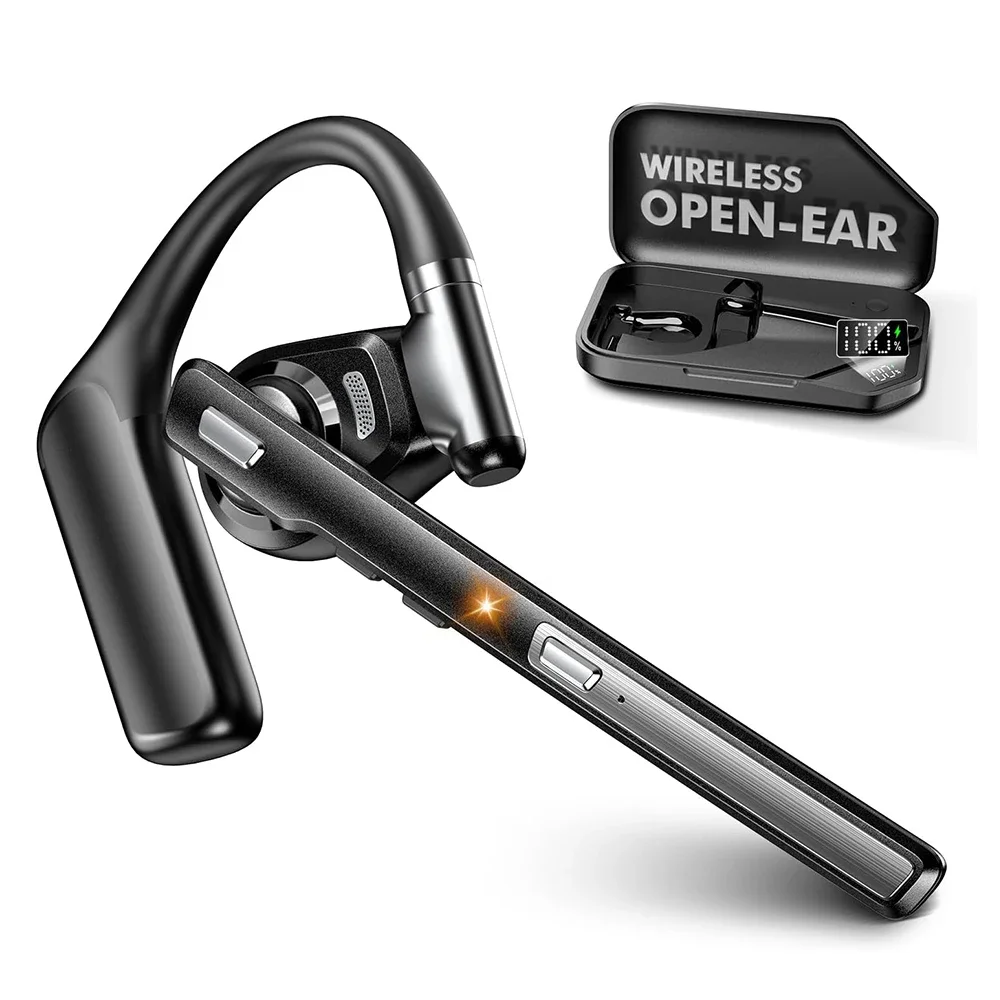 Bluetooth Headset V6.0, Open Ear Wireless Earpiece with Noise Canceling Mic, 96H Talking Time，Headphones for iOS Android Laptop