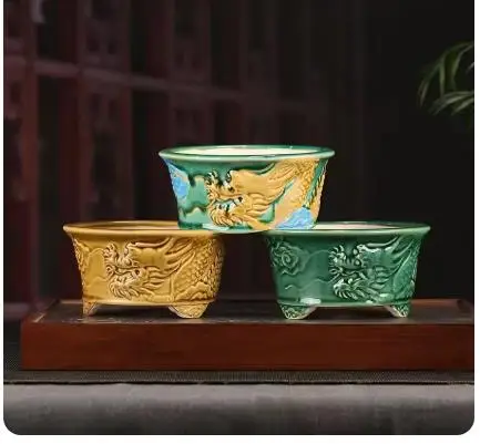 Chinese Yixing urple Sand Flower Pot Light Luxury Creative Antique Three legged Dragon Flower Pot Tabletop Succulent Flower Pot