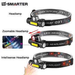 COB LED Headlamp Torch Rechargeable Headwear Flashlight Outdoor Waterproof Camping Fishing Mining Lantern Headlight With Magnet