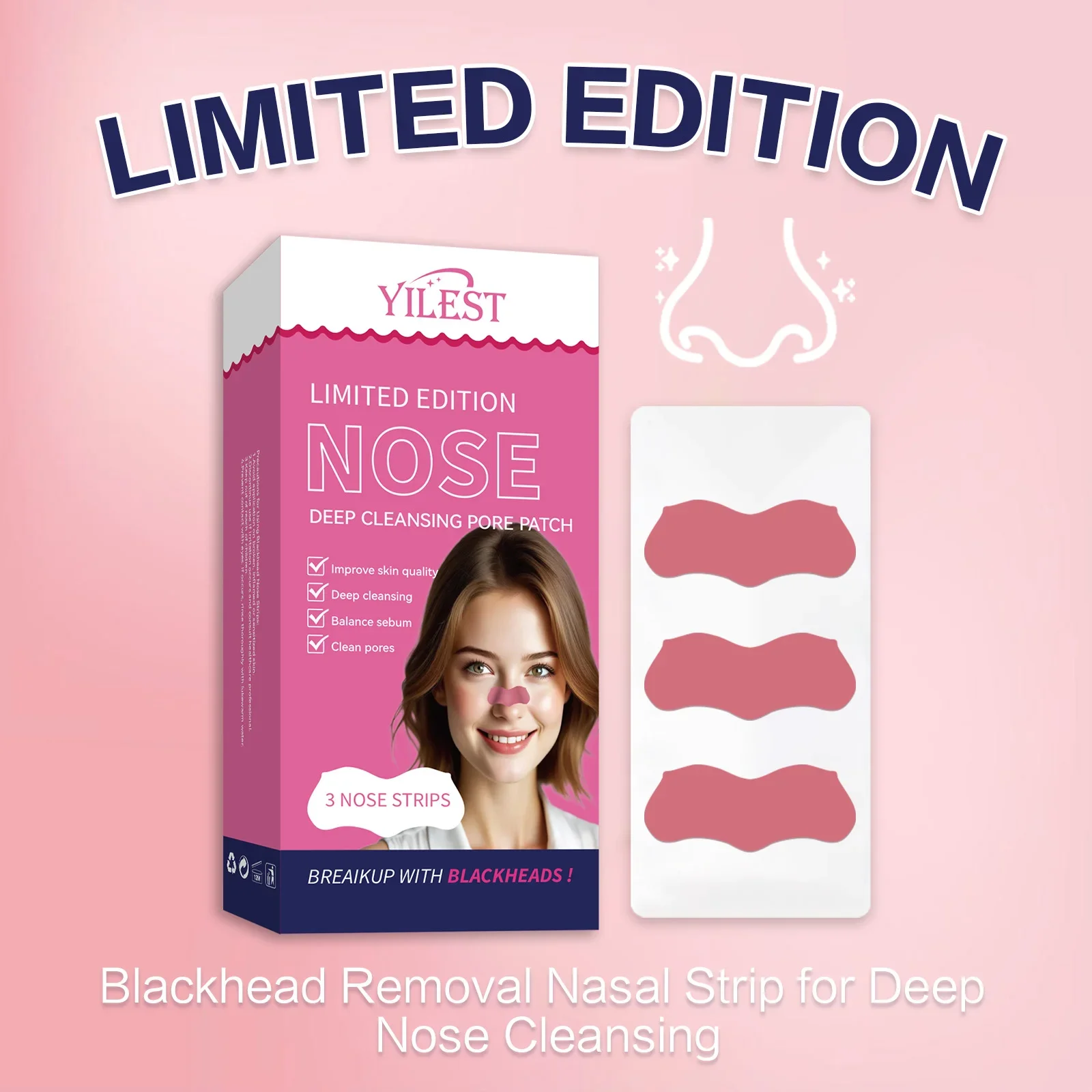 3 szt./pudełko Paski na zaskórniki różowe/czarne Głęboko oczyszczające naklejki na nos do pielęgnacji twarzy Maska na nos Shill na trądzik i zaskórniki
