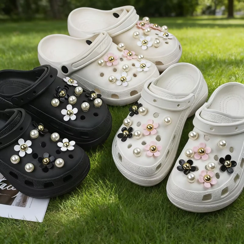 18PCS Girls Shoe Charms Set Sweet Girly Elegant Vintage Pearl All-match Flower Design Girls Shoe Jewelry Accessory