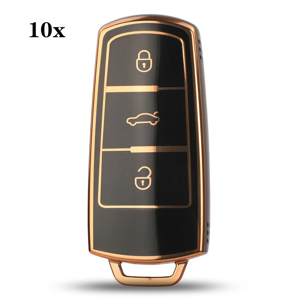 

jingyuqin 10ps New Arrival TPU Car Key Shell Case Fob For VW Passat CC 3Buttons Smart Key