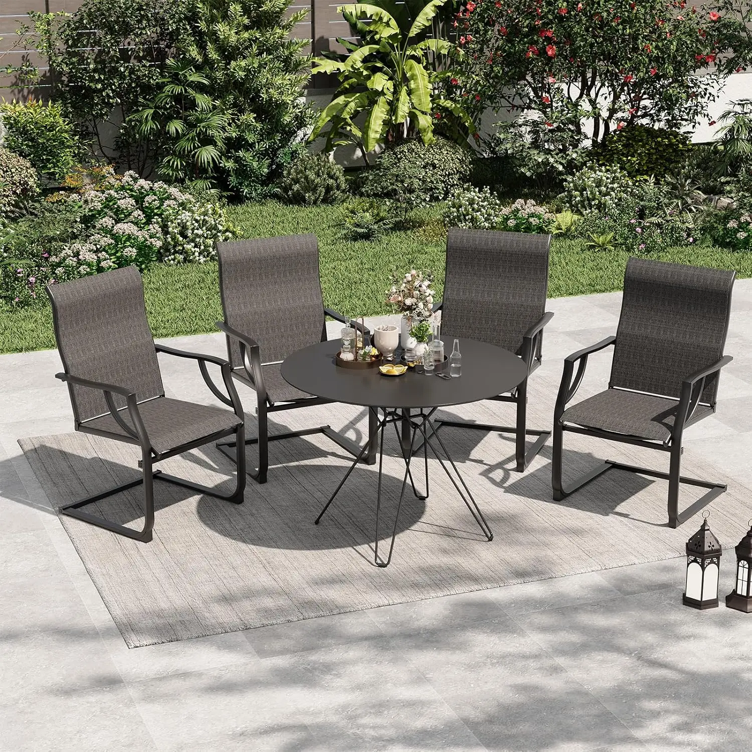 Chairs Set of 4 Outdoor Dining Chairs for All Weather Breathable Garden Outdoor Furniture for Backyard Deck Grey