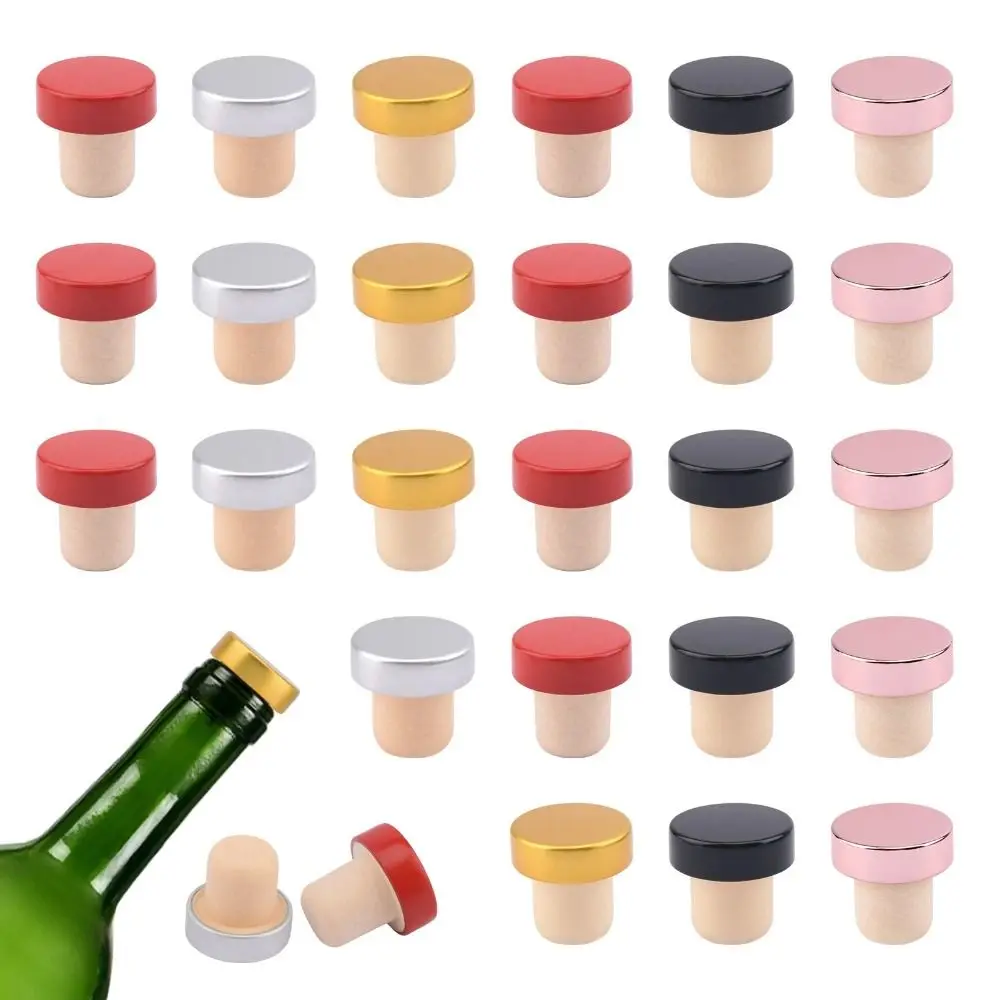 

10/20Pcs Aluminum Top T-shaped Stopper Cork Wood Universal Bottle Stoppers Replaceable Reusable Wine Caps Sealing Plug
