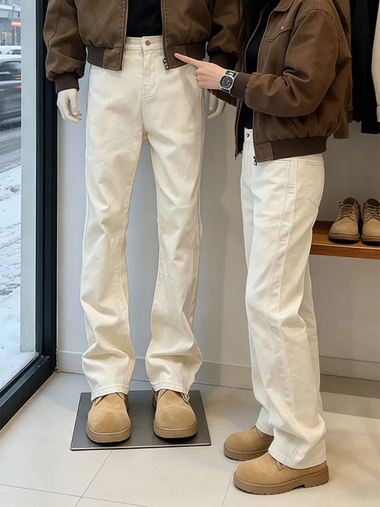 

White Slim Fit Men's Jeans Spring Autumn American Sle Leg Lengthening Pants Low Waist Straight Tube Casual Breathable