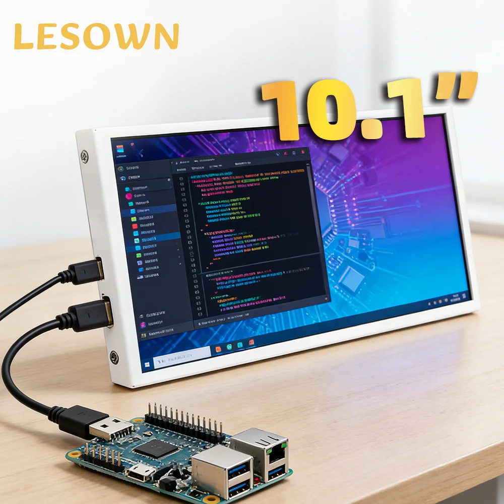 

LESOWN Portable Sub Screen 10.1 Inch 1024x600 IPS LCD Mini Monitor Secondary Display Extended Monitor for PC Switch Raspberry Pi