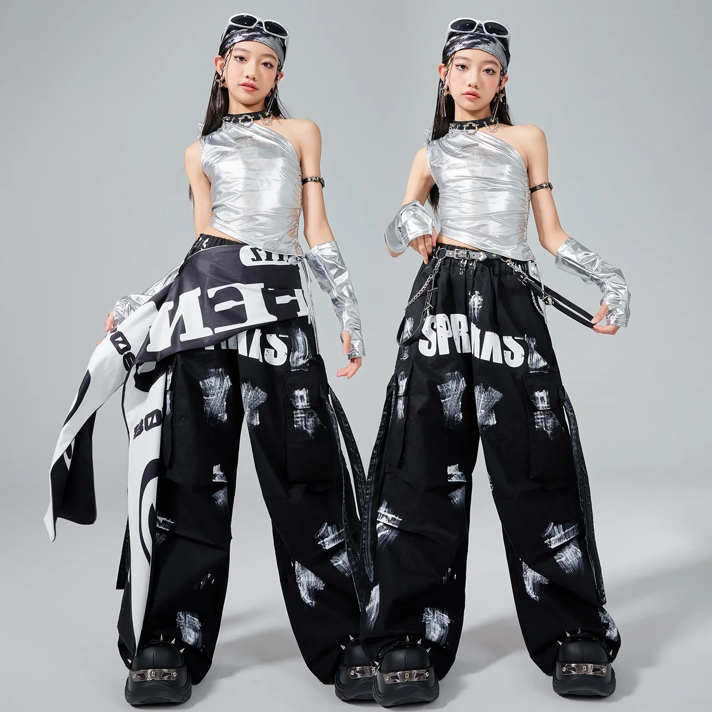 Nieuwe Kinderen Hip Hop Danskostuum Jazzdans Tops Zwarte Broek Moderne Kpop Prestaties Pak Podiumoutfits Race Kleding BL16933