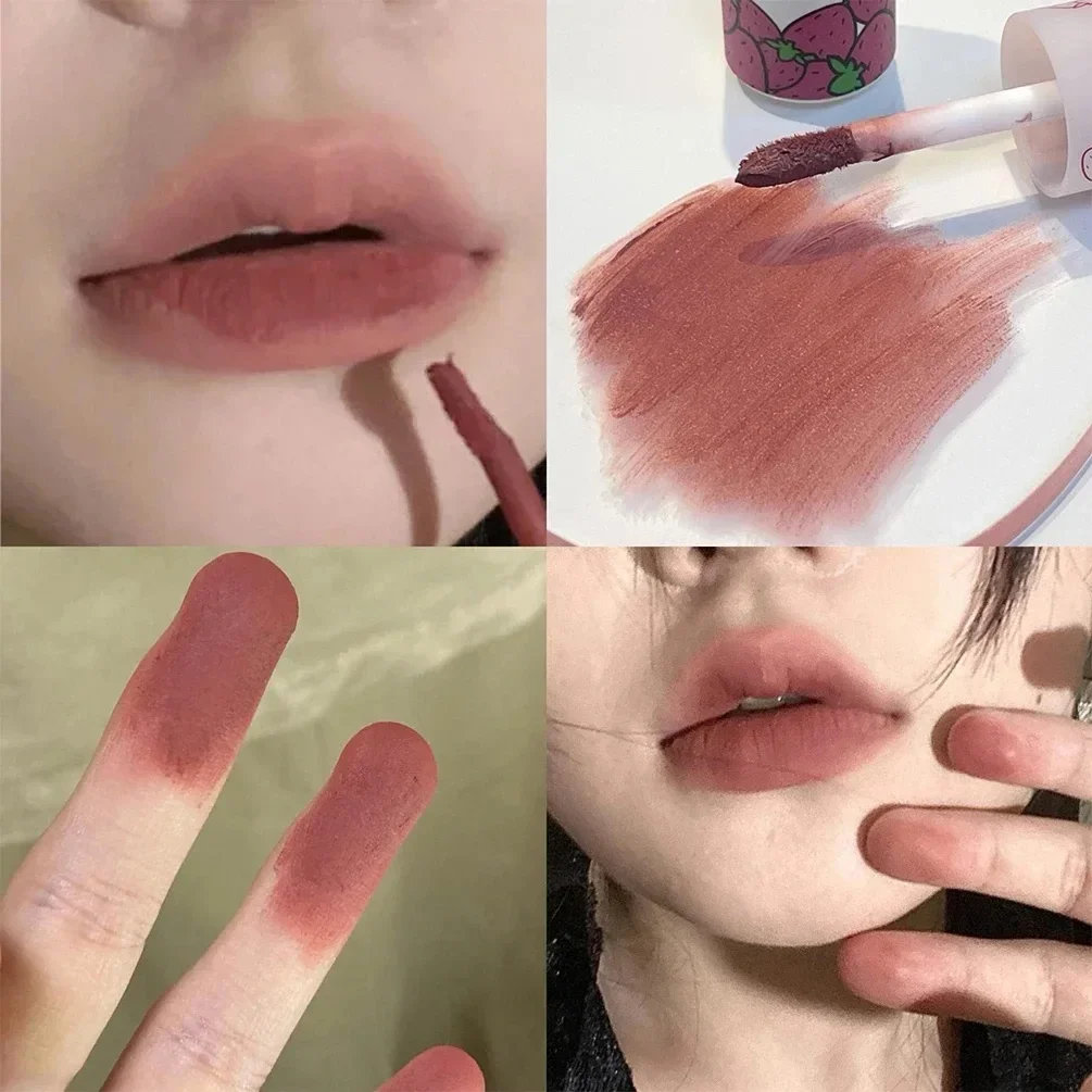 Mooie Aardbei Matte Fluwelen Lipgloss Nude Roze Rode Lip Modder Non-Stick Cup Blijvende Lippen Tint Lippenstift Koreaanse Make-Up Cosmetica