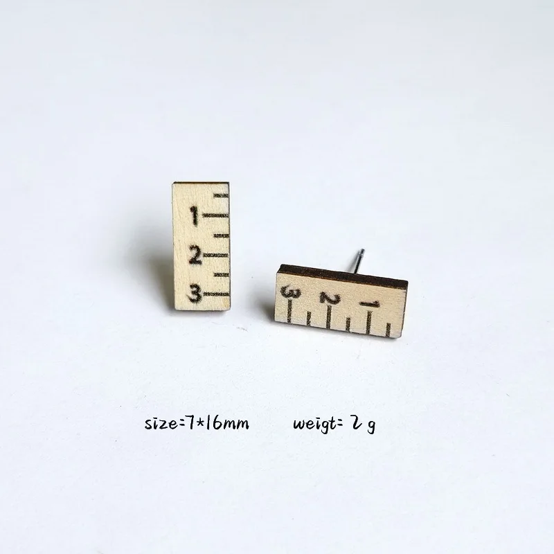 Irregular Wood Geometric Stud Earring For Women Teacher Apple Rule Coffee DIY Earrings Jewelry Gifts Accessories Findings