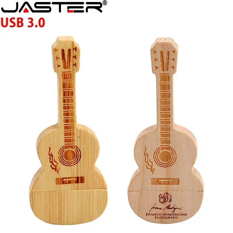 JASTER Gitar USB 3.0 Flash Drive Kotak Kayu Stik Memori Kreatif Hadiah Pernikahan Pendrive Gratis Logo Kustom 16GB 32GB 64GB 128GB