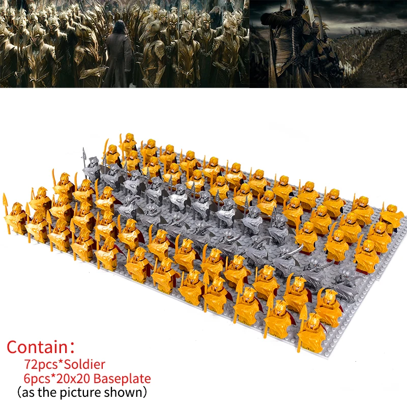 MOC LOTR Soldier Orcs Army Figures Armor Guard Warrior Archer Medieval Dol Amroth Knights Building Blocks Bricks toys gifts