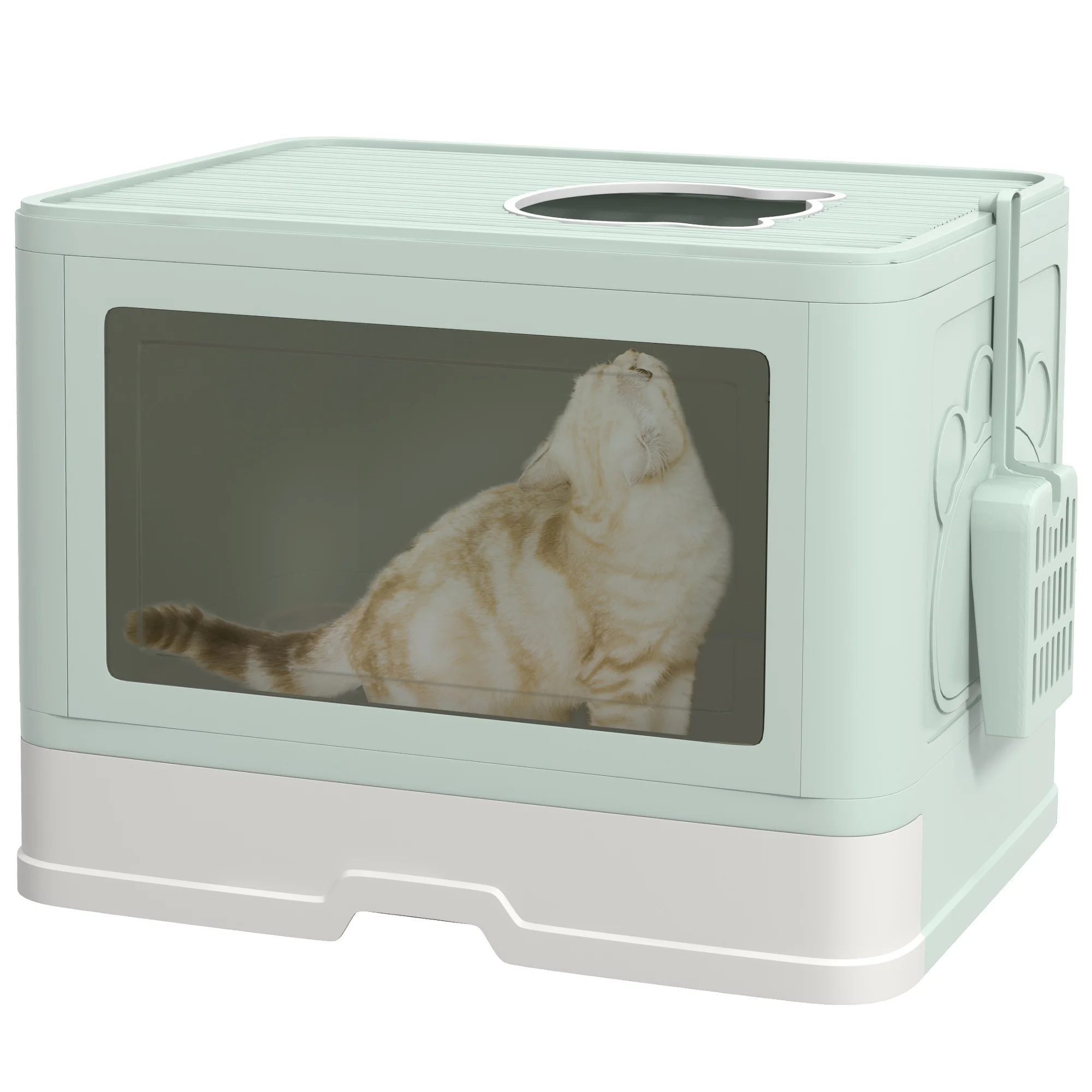 

Cat Litter Box, Front Entry, Top Exit Cat Litter Tray, Odor Control Enclosed Cat Pan with Scoop, Pull-out Tray, Easy to Clean