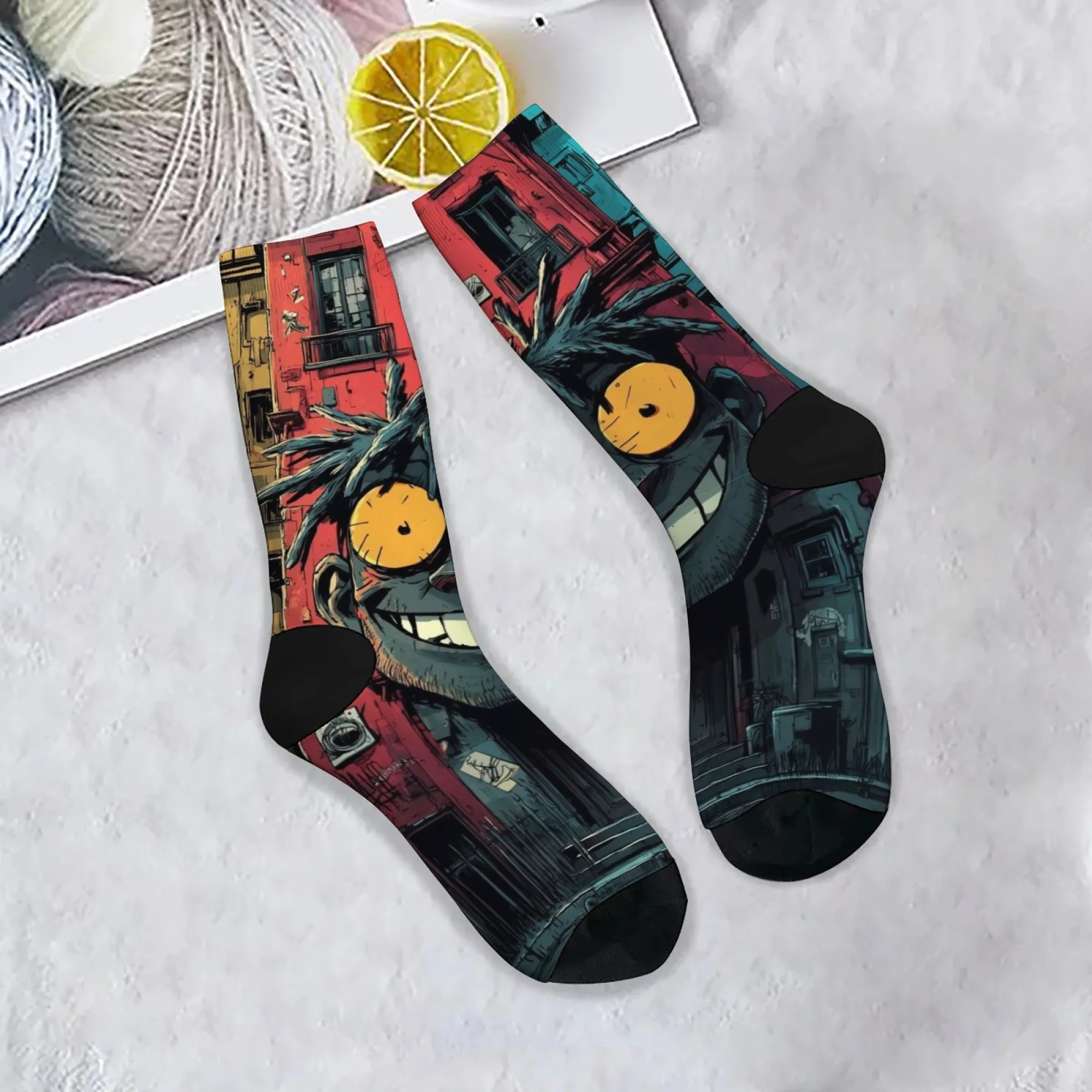 

Trendy American street style quirky cartoon casual socks, novel Harajuku retro architectural art style casual socks, party gift