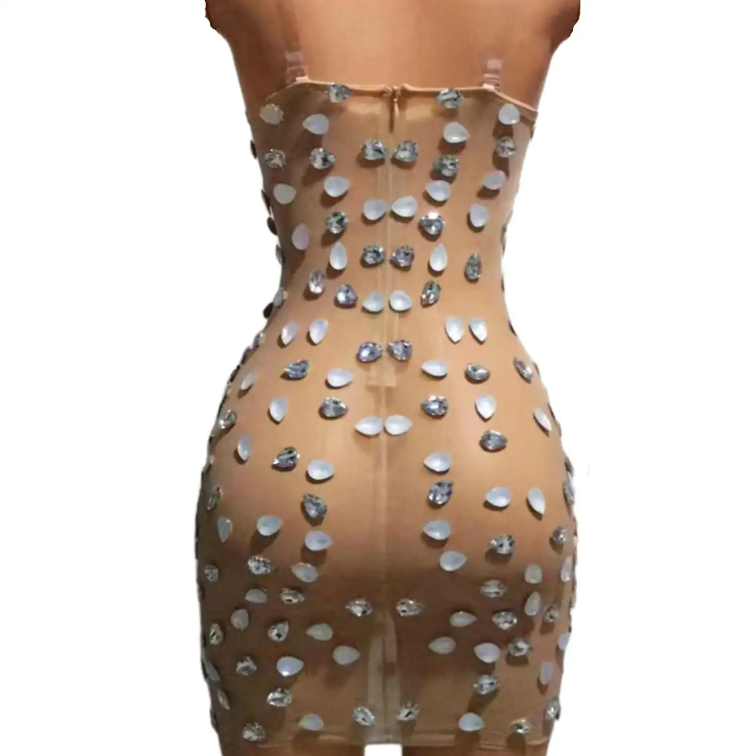 

Женское роскошное мини-платье Xiaobaixin с блестящими стразами, прозрачной сеткой и тонкими бретелями, сексуальное, для вечеринок и клубов