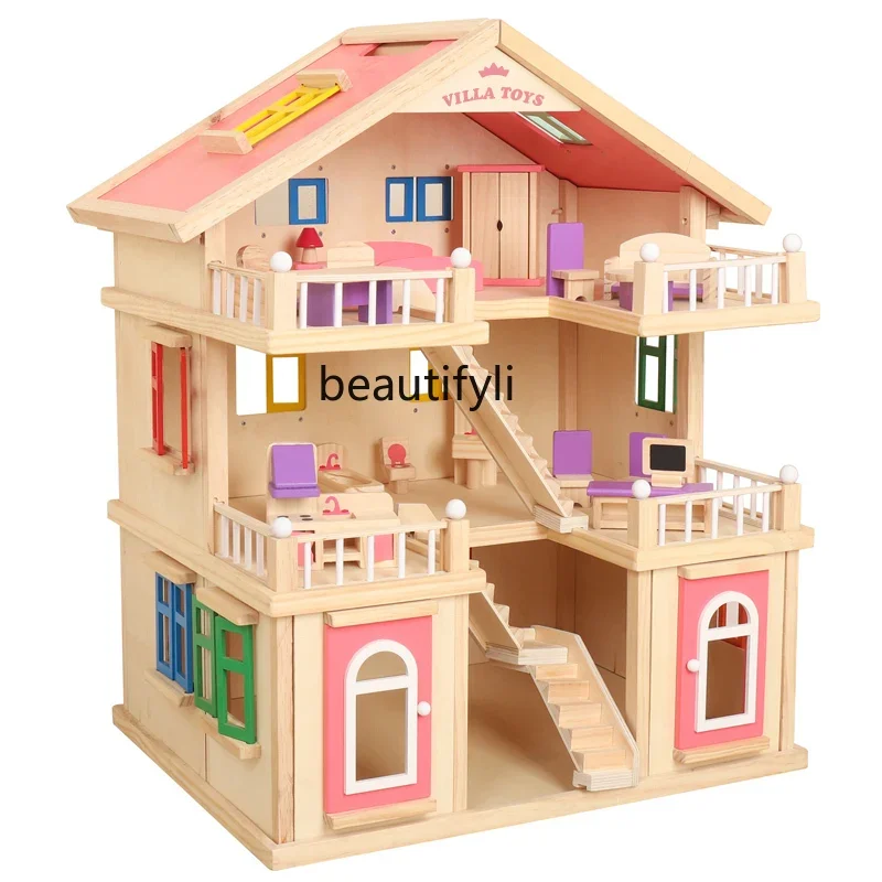 

Children's play house kitchen toy house big villa simulation wooden girl birthday gift