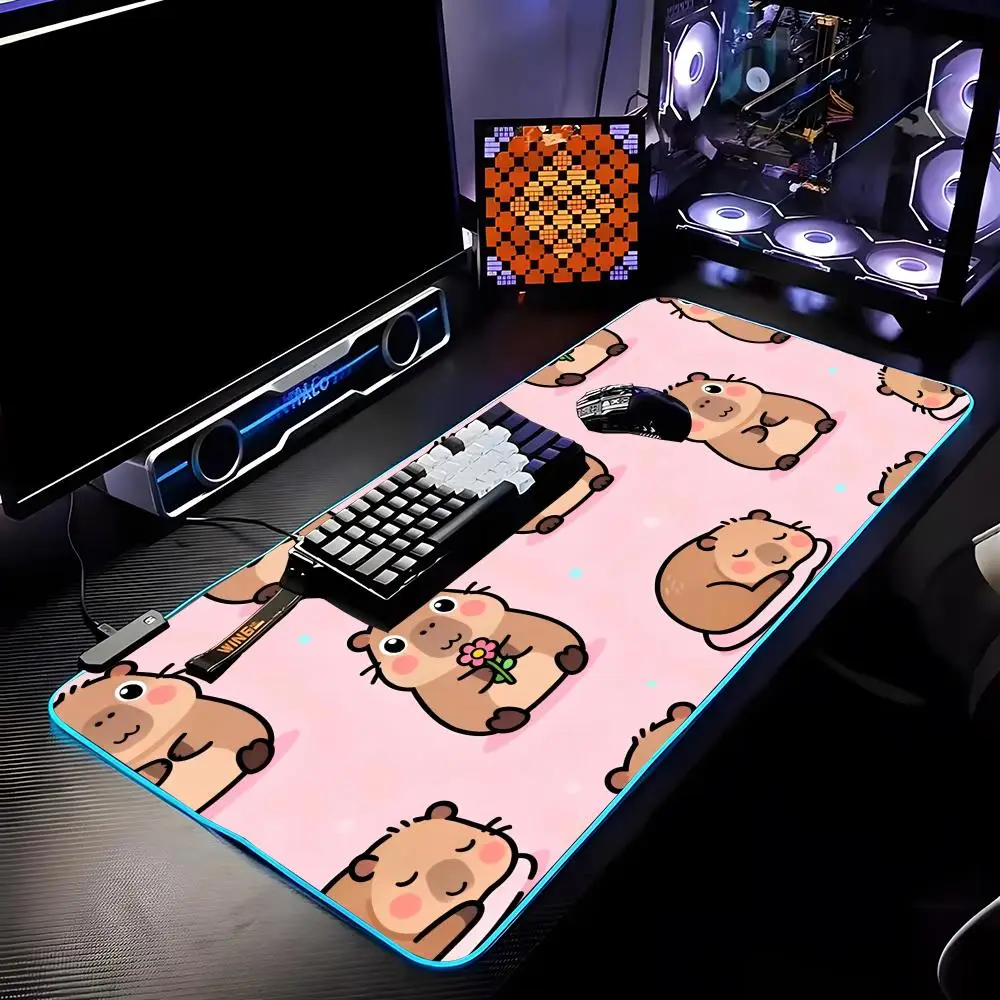 

Cute Capybara Cartoon Mouse Pad RGB HD Mousepad Pad Rug Desk Mat Computer Gaming PC Accessories Rubber Keyboard LED Mats
