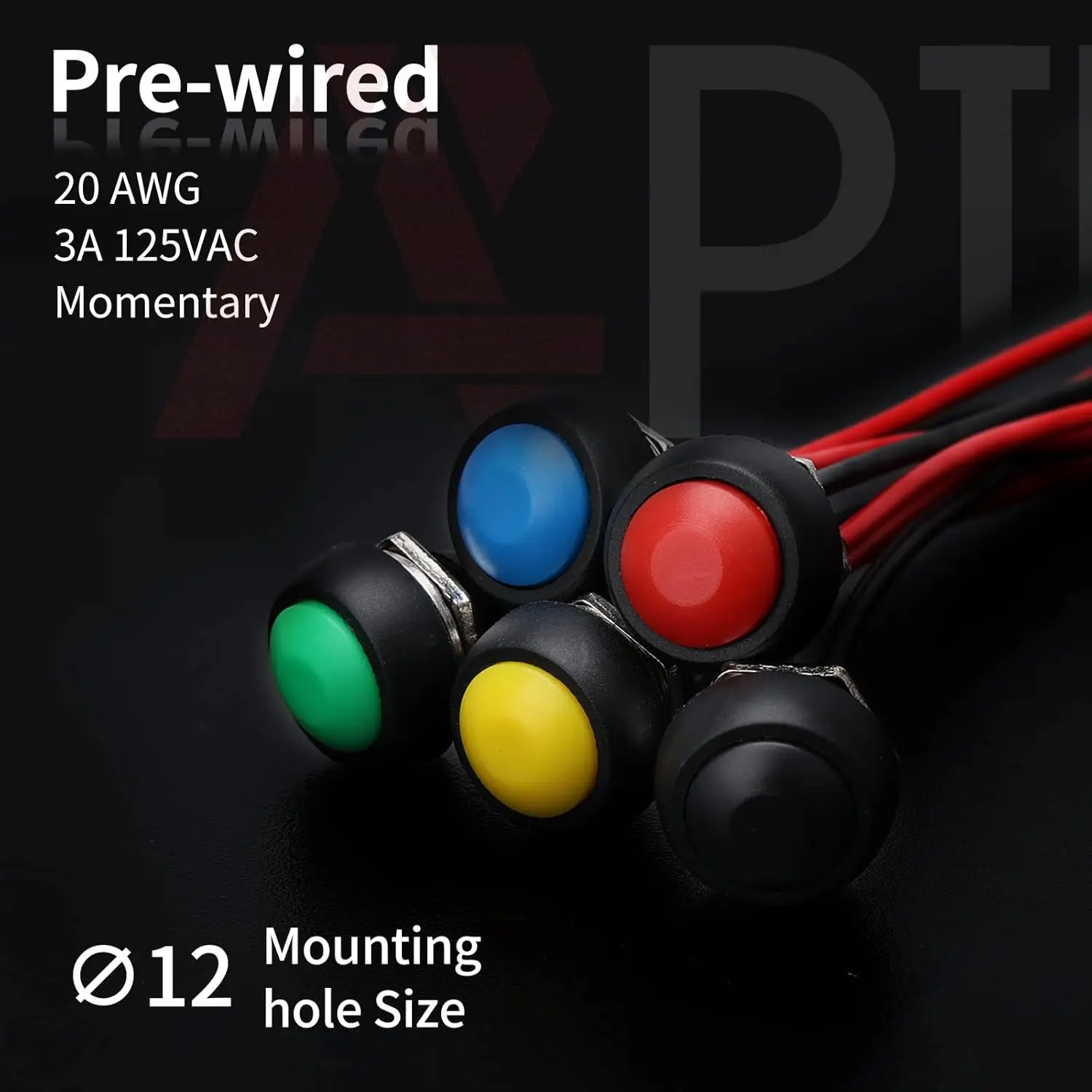 5 peças 12mm interruptor de botão momentâneo mini interruptor redondo à prova d'água 1a 250v ac spst não 2 pinos PBS-33B com pré-soldado
