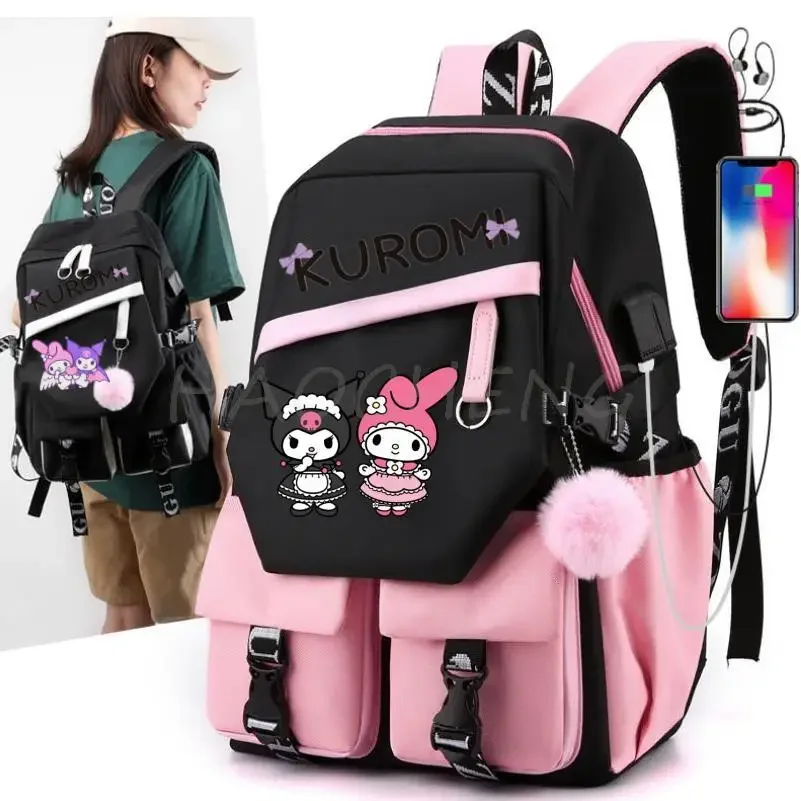 Backpacks Lovely Kuromi Melody Teens Women Men Capacity College School Bags Notebook Travel Laptop Computer Backpack With USB