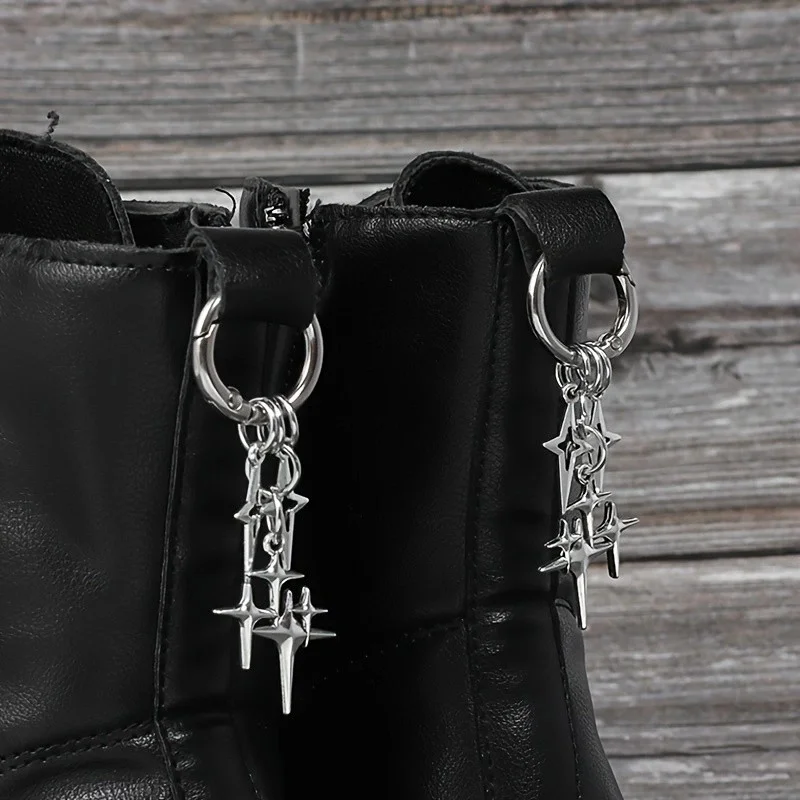 2Pcs Gothic Multi Star Silver Metal Shoe Pendant Detachable Decoration, Suitable for All Types of Boots