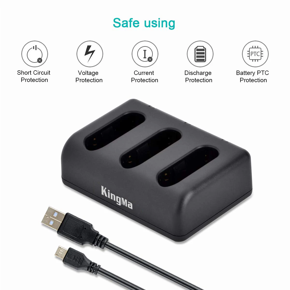 NP-BX1 KingMa بطارية بديلة (3 عبوات) ومجموعة شاحن USB ثلاثي القنوات لهاتف Sony NP-BX1، DSC-RX100، DSC-RX100M III، IV، V/VII، ZV-1