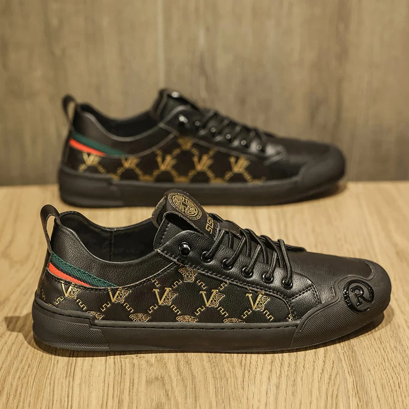 أحذية تزلج رجالية حمراء عالية الجودة من الجلد ماركات فاخرة أحذية رياضية للرجال أحذية مسطحة خفيفة الوزن ومنخفضة القطع أحذية مصممين للرجال