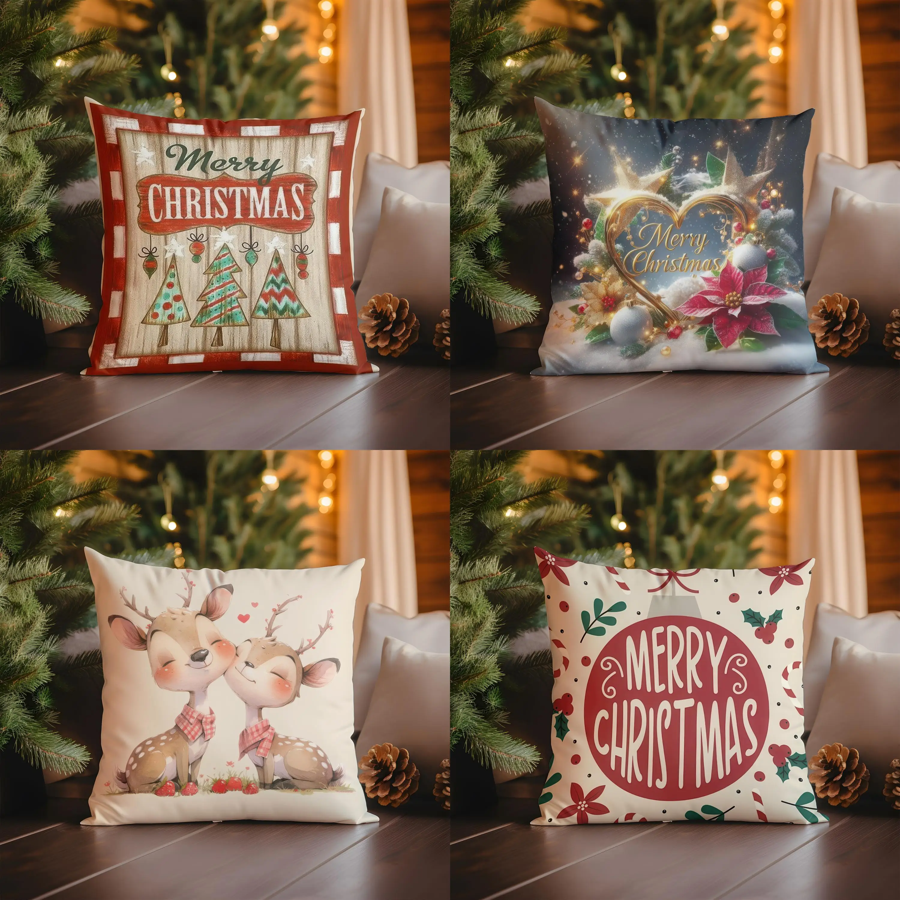 

Home Decor Merry Christmas Tree-Patterned Cushion Cover Pattern Cushion Cover Suitable for Sofa Bedroom Car Pillow Cover