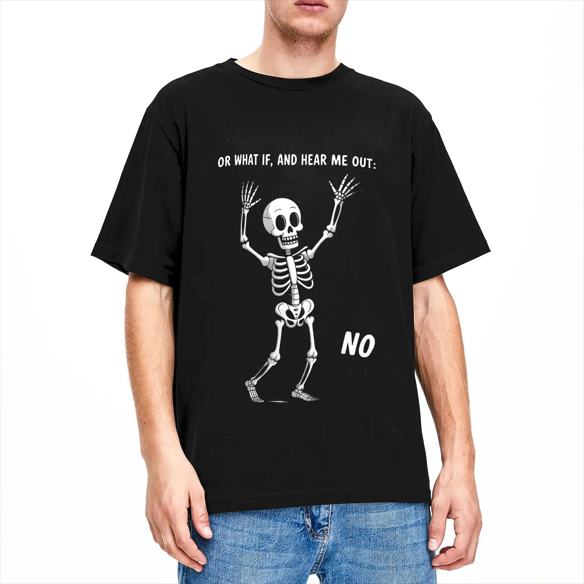 Sassy Skeleton Hear Me Out No Men's T Shirts  Vintage Tees Short Sleeve Crew Neck T-Shirts Pure Cotton Graphic Tops