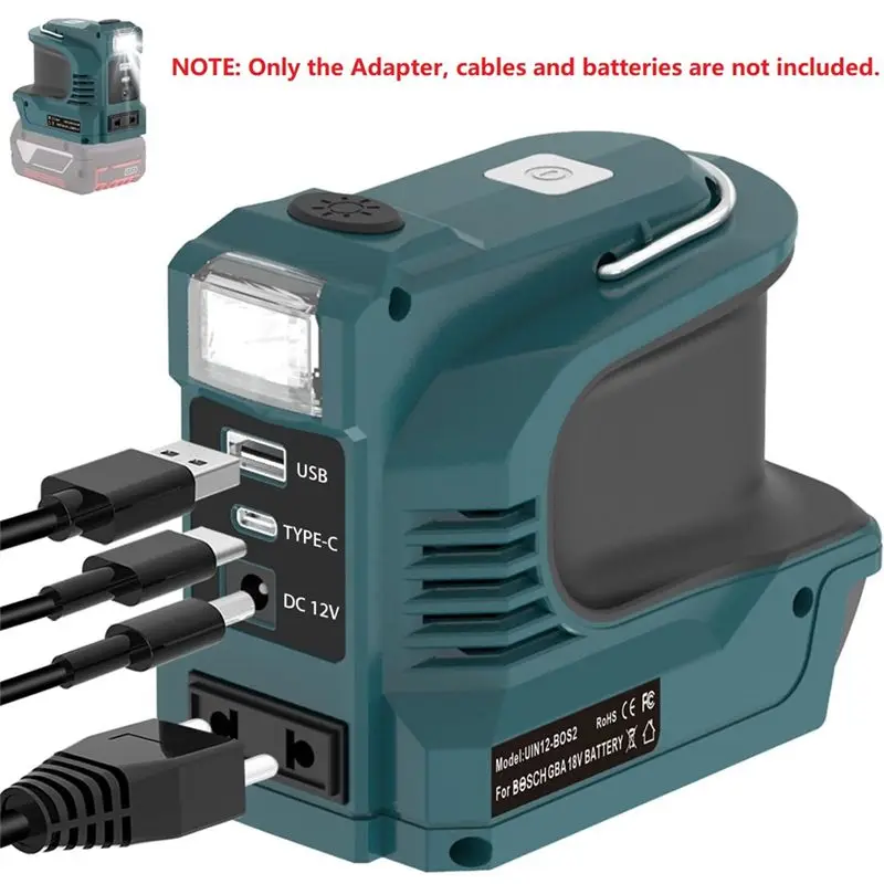 AS94-For 18V Li- Battery Compatible 180W Power Inverter With LED Work Light 12V DC Outlet USB/Type-C EU PLUG