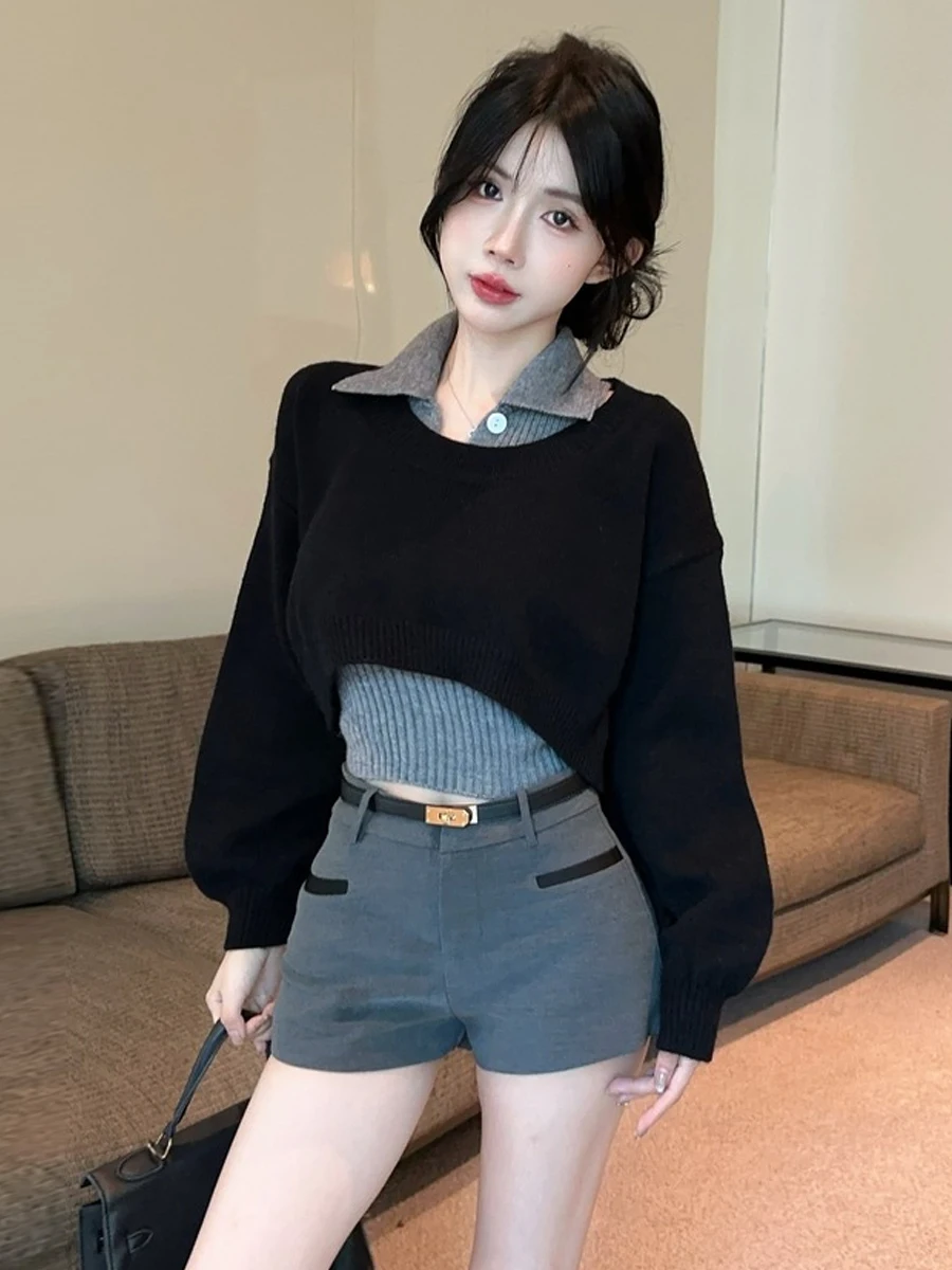 Thickened Anti-Aging  Neck Vest Sexy Slimming Knitted Cover up Top Set Casual Wear for Young Women in Autumn And Spring