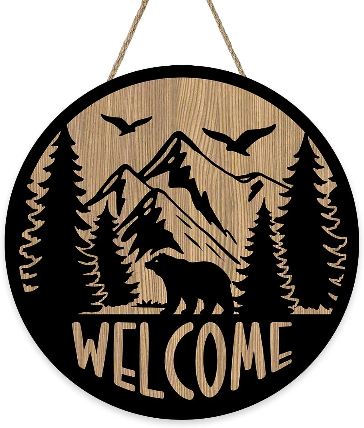 Welcome Adventure Camper Front Door Sign, Camping Bear Forest