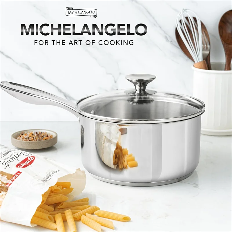 

MICHELANGELO 3-quart Stew Pot with Lid Stainless Steel Sauce Pot Soup Pot Thickened Bottom Cooking Pot Induction Compatible