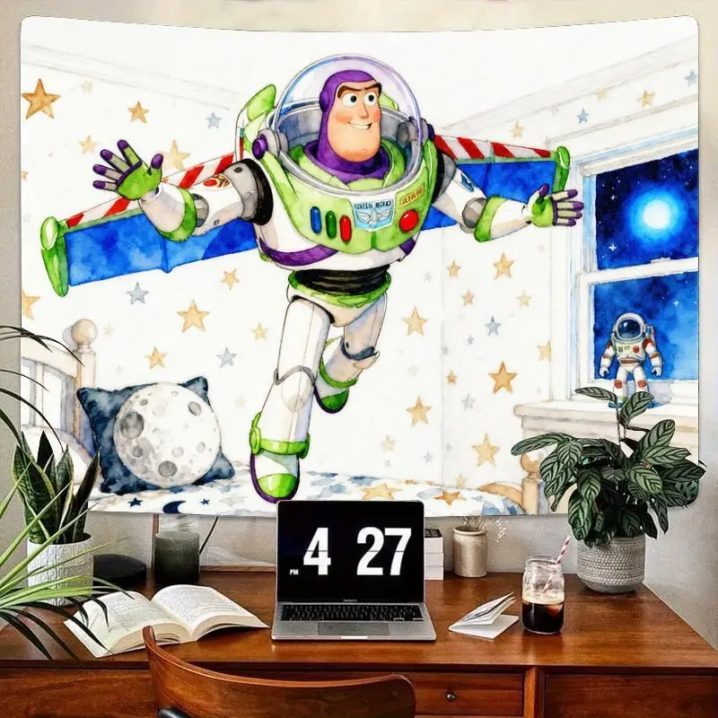 

1 шт. гобелен Disney Pixar Buzz Lightyear, настенное искусство «История игрушек», «Космические приключения», декор для детской комнаты для мальчиков, подарок для спальни, стена из полиэстера