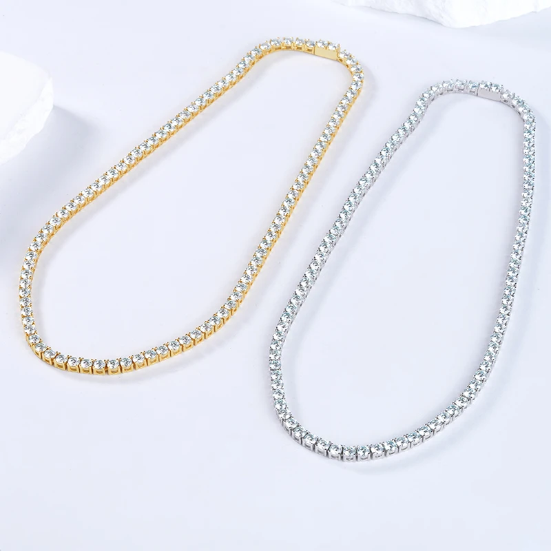 S925 Sterling Silver 16-18inch Men Tennis Choker Chain 3-4mm Luxury Women Tennis Necklace Jewelry Shining Gift For Party Beauty