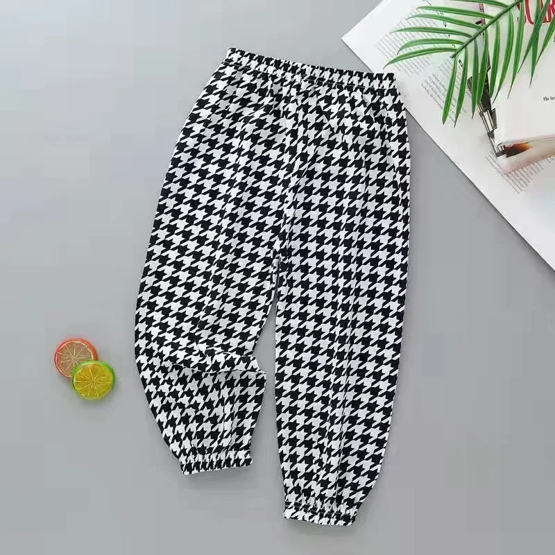 Fashion Baby Girl Boy Houndstooth Pant Summer Infant Toddler Child Harem Cartoon Print Trousers Breathable Baby Clothes 1-10Y