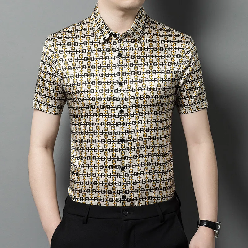 Men's summer short sleeve silk shirt 2025 pioneer men's wear
