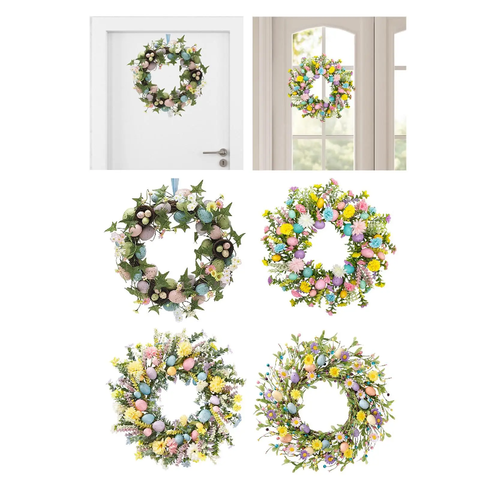

Artificial Easter Eggs Wreath Easter Decoration Festival Gift Hanging Ornament for Window Indoor Outdoor Farmhouse Wall Shelf