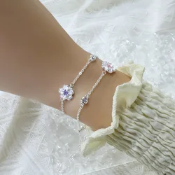15+3cm New Silver Color Bracelet Cherry Blossom Flower Purple Pink Cute For Woman Girl Fashion Jewelry Gift Dropship Wholesale