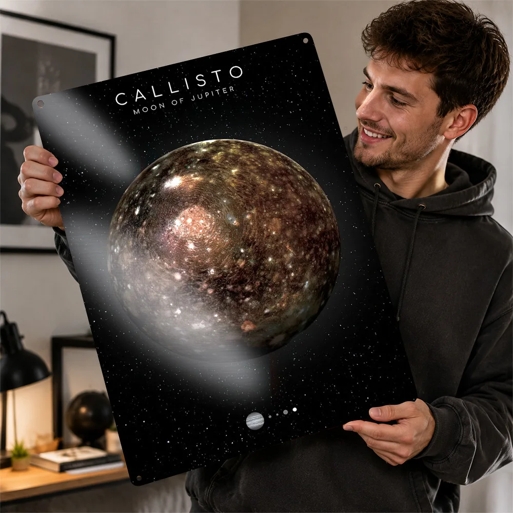 Callisto Moon Of Jupiter Aluminum Poster Scientific Illustration Wall Art For Study Customized Metal Sign Astronomy Lover Gift